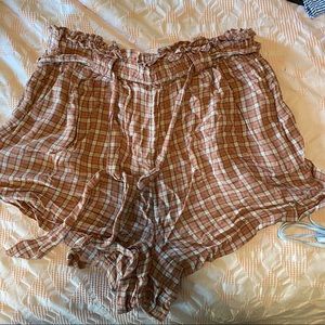 orange plaid flowy shorts